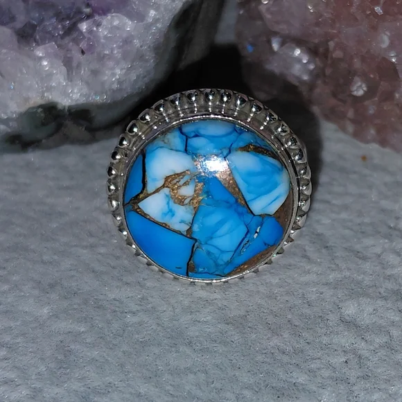 Ice Blue Dahlia Turquoise Sterling Silver Ring